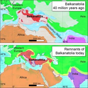 The forgotten continent, dubbed ‘Balkanatolia’, was situated in the area that covers the present-day Balkans and Anatolia (credits: Alexis Licht and Gregoire Métais).