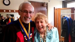 Elsie Blumenthal Fetterman ’49 (ED), ’60 MS, ’64 MA, ’66 Ph.D. and her son David Fetterman ’76 (CLAS) before David received the Distinguished Alumnus award, University Scholar and Honors Program, University of Connecticut, 2016.