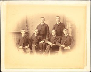 A photograph from 1883, showing the six young men who would be the first to receive degrees from the institution that is now UConn.