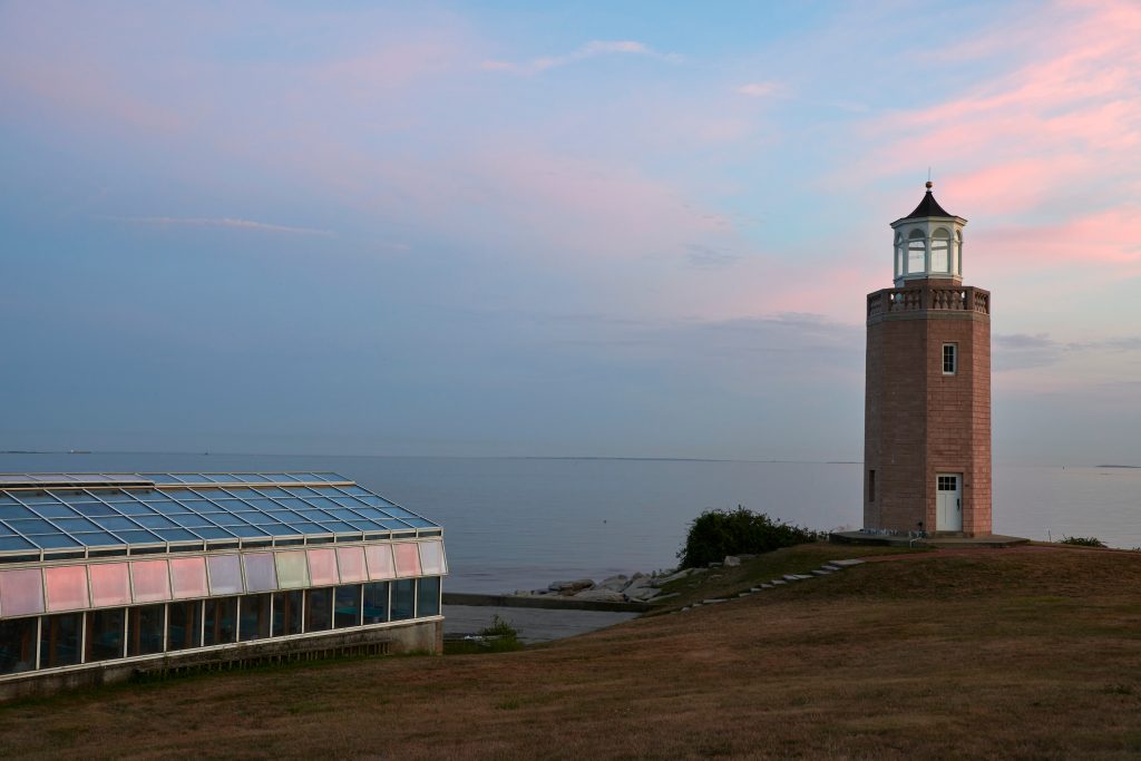 The Rankin Laboratory and Avery Point Lighthouse on Aug. 6, 2020. (Peter Morenus/UConn photo)