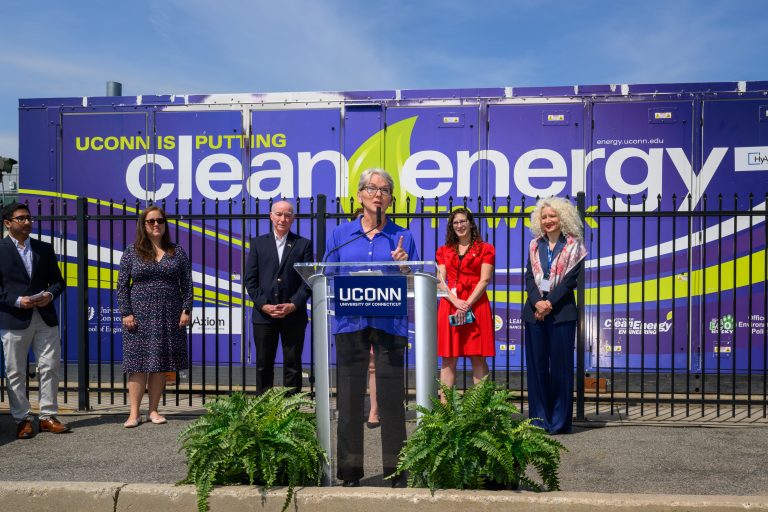 U.S. Secretary of Energy Jennifer Granholm speaks a press conference at the Center for Clean Energy Engineering