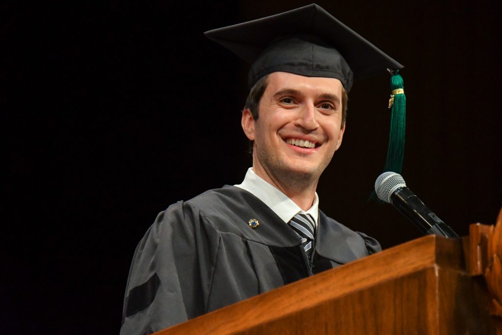 Back in 2022 Klair Lubonja was the medical student speaker at Commencement (Photo by John Atashian)