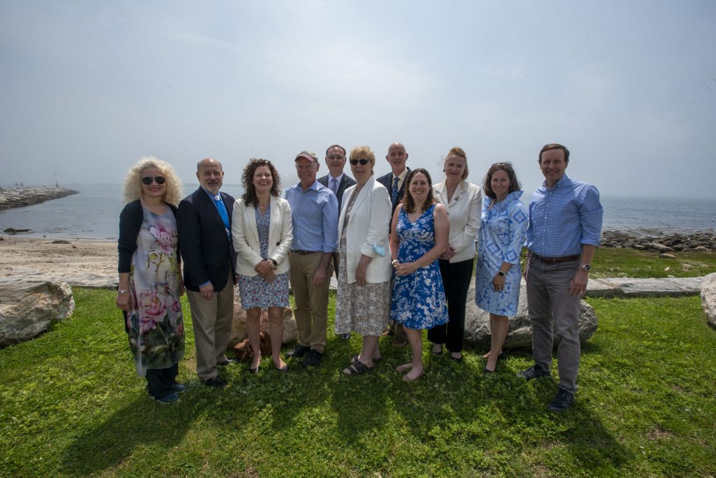 From left: Interim UConn President Radenka Maric, NOAA Administrator Richard Spinrad, DEEP Commissioner Katie Dykes, U.S. Rep. Joe Courtney, Interim Vice President for Research, Innovation, and Entrepreneurship Pamir Alpay, State Sen. Cathy Osten, Professor of Marine Sciences George McManus, State Rep. Christine Conley, State Rep. Kathleen McCarty, Senior Counsel on the U.S. Senate Committee on Commerce, Science, and Transportation Sara Gonzalez-Rothi, and U.S. Senator Chris Murphy.