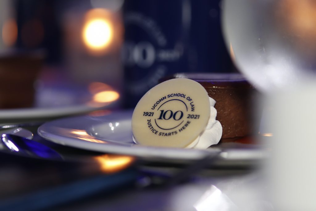 A place setting at the UConn Law Centennial Gala