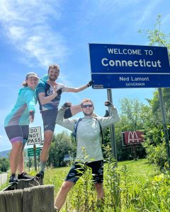 Cyclists at Connecticut state line