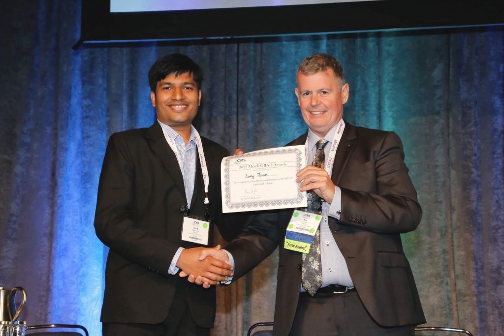Suraj Fanse with Dr. Ben J. Boyd, President of Controlled Release Society. (Also, professor in Drug Delivery Sciences at Monash University, Australia