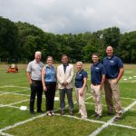 From left, Associate Dean for UConn Extension Mike O'Neill, Department Head of Plant Science and Landscape Architecture Sydney Everhart, Dean of CAHNR Indrajeet Chaubey, Extension educator Victoria Wallace, Associate Professor John Inguagiato, Associate Professor Jason Henderson.