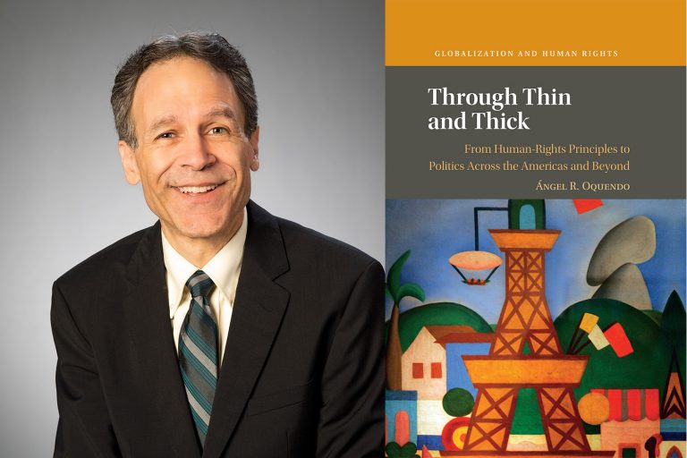 Professor Ángel Oquendo and the cover of his book, Through Thin and Thick