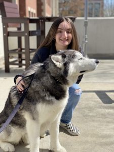 Mentee Ayten Kaliki, a junior allied health sciences student from the Waterbury campus, met Jonathan XIV at the UConn FIRST Storrs fields trip in Spring 2022.