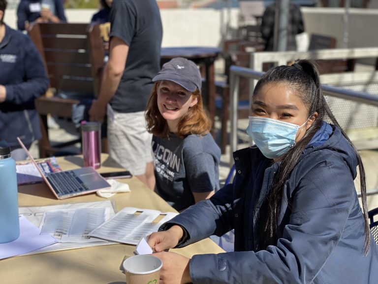 Mentors Quinn Barron, a senior psychological sciences major, and Angela Chen, a senior history major, were leaders at the UConn FIRST Storrs fields trip in Spring 2022.