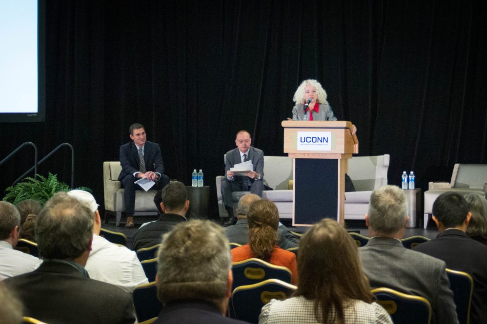 UConn President Radenka Maric addresses the Navigating Climate Change and Energy Security in the Northeast Conference.