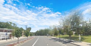 Rendering of new Mansfield Apartment site development - View from 195 Looking South