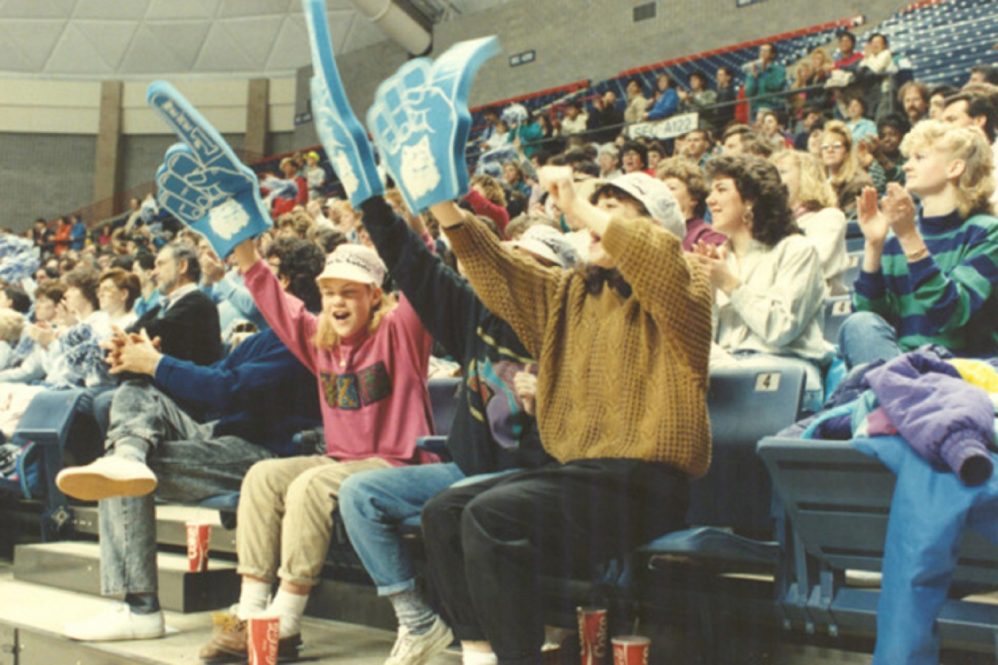 Fans at the first UConn women's basketball game at Gampel Pavilion, on Jan. 31, 1990.