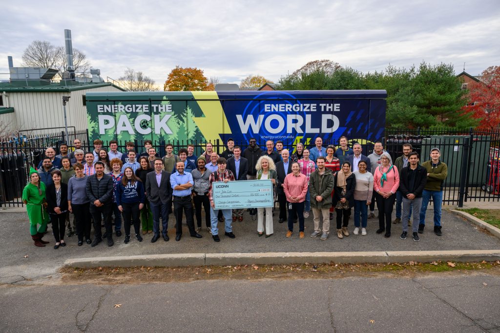 A group photo following the ceremony to name John Leo as the winner of fuel cell artwork contest at the Center for Clean Energy Engineering