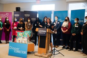 Seila Mosquera-Bruno, Commissioner of Housing for the State of Connecticut at the 11/16 press conference at UConn Health
