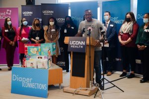 Maurice Edwards speaks at the press conference held at UConn Health on 11/16 