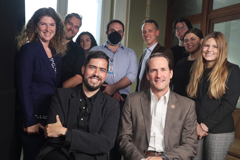 Guerra, with Connecticut Congressman Jim Himes, and the production team for Grit & Grace