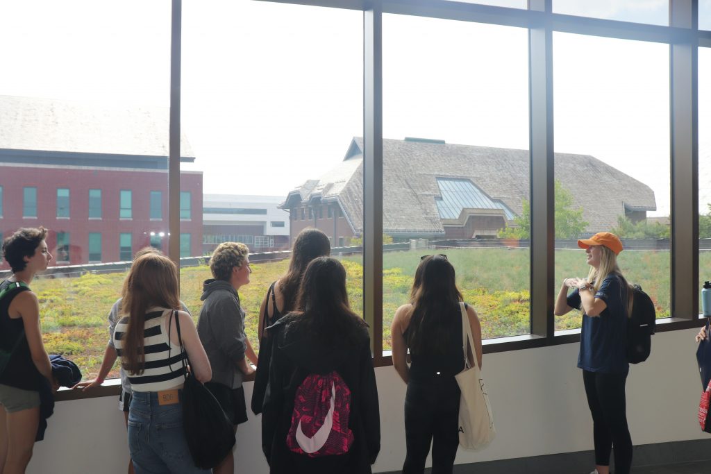 Students tour a green roof at UConn.