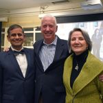 CAHNR Dean Indrajeet Chaubey (left) with Mike O'Neill (center) and his wife Debbie (right). (Jason Sheldon/UConn Photo)