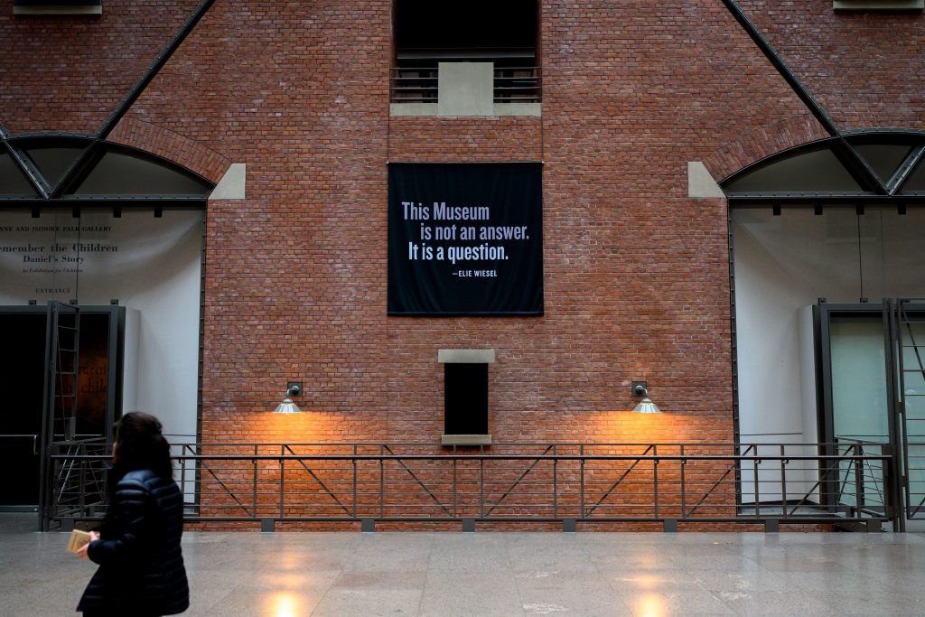 People visit the US Holocaust Memorial Museum in Washington DC on February 26, 2020. - The United States Holocaust Memorial Museum is the United States' official memorial to the Holocaust. Adjacent to the National Mall in Washington, DC, the USHMM provides for the documentation, study, and interpretation of Holocaust history.