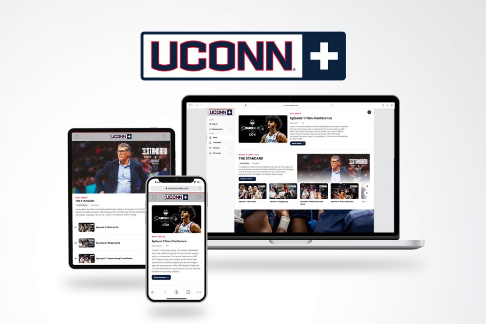 Screenshots overviewing what the interface of UConn+ will look like on a desktop, tablet, and mobile device
