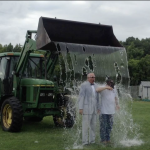 O'Neill and former interim dean Cameron Faustman participating in the ALS Ice Bucket Challenge.