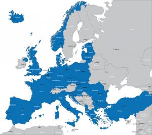 A map showing current members of NATO.