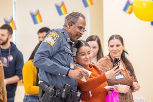 Students, faculty and staff at UConn Waterbury enjoy the festivities at the campus’ inaugural Pride Party celebrating the LGBTQIA+ community on March 28, 2023. 