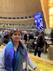 UConn Ph.D. candidate Rianka Roy inside the UN Assembly Hall.