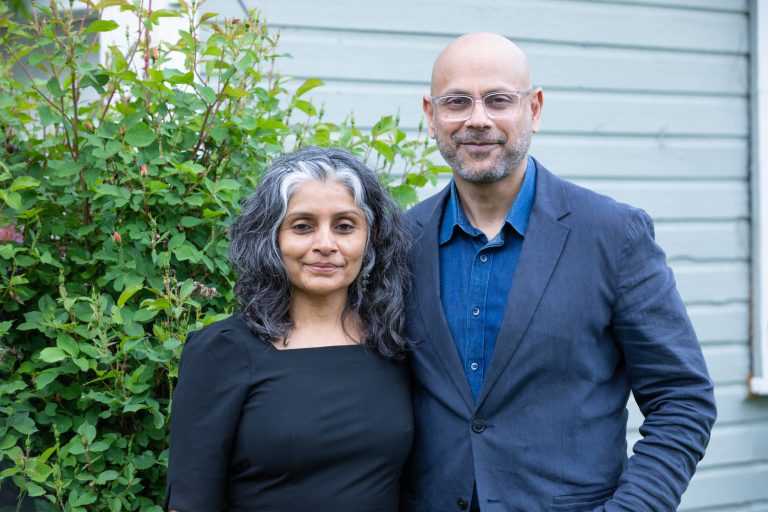 Fahd Vahidy and Monika Doshi at their home in West Hartford, CT
