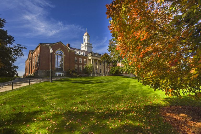 Wilbur Cross with fall foliage. Oct. 12, 2021.