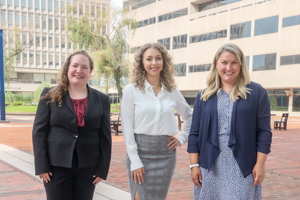 The Hartford Business Journal is honoring three UConn School of Business Alumnae with the 2023 '40 Under Forty' award, recognizing their significant accomplishments. From left are: Robyn Gallagher, Anastasia Nicolella, and Jess Moran.