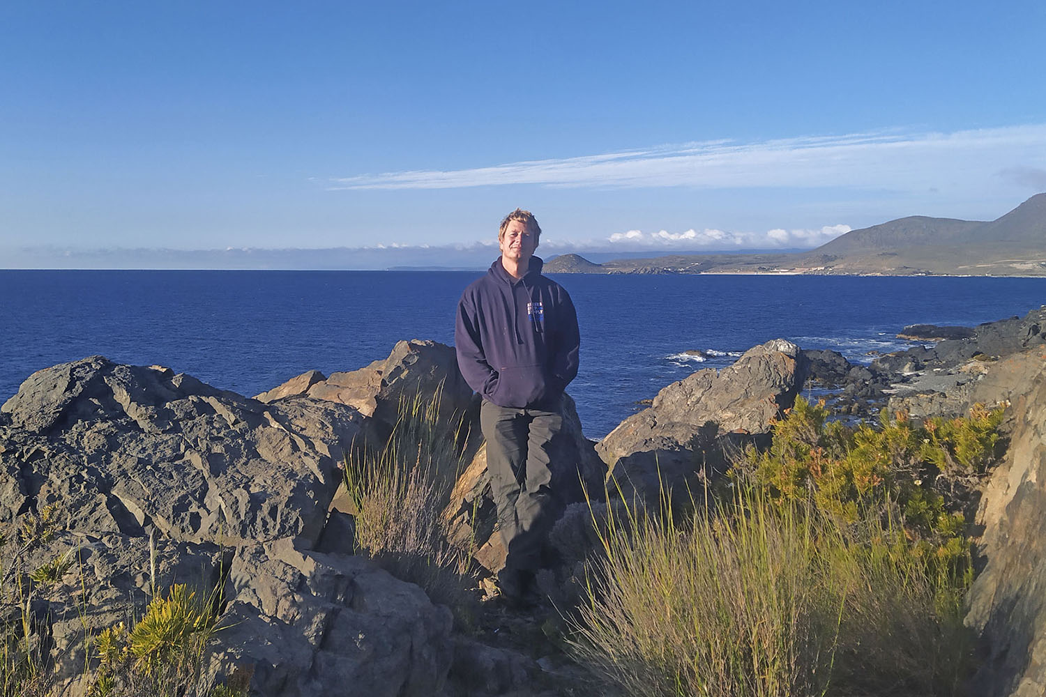The wild Pacific coast of Chile is the backdrop for Baumann’s sabbatical research project. Coastal water temperature changes here with latitude, and fish have adapted to this temperature gradient. The adaptations may give insight into how the fish will fare with climate change.