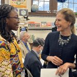 Eniola Shokunbi meeting Connecticut's Lt. Governor Susan Bysiewicz.