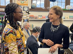 Eniola Shokunbi meeting Connecticut's Lt. Governor Susan Bysiewicz.