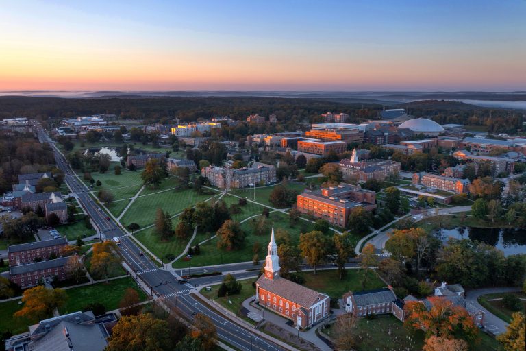 Aerial image of the University of Connecticut during Fall