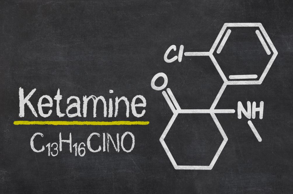 Blackboard with the chemical formula of Ketamine.