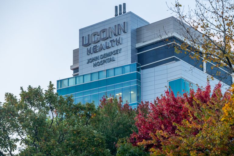 Sights and scenes around the UConn Health John Dempsey Hospital in Farmington amongst the fall foliage at sunrise on Oct. 19, 2023.