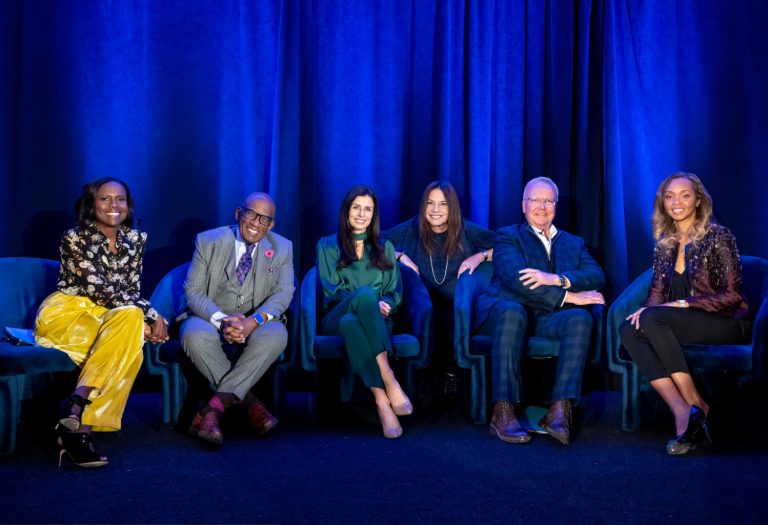 Rebecca Puhl of the UConn Rudd Center (center) participates in a panel discussion on weight stigma and the media in New York along with Deborah Roberts, Al Roker, David Sloan, and Holly Lofton. (contributed photo).