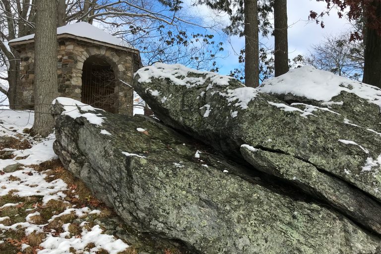 One of UConn's hidden gems, Robert M. Thorson says the Stone Pavilion contains many beautiful stone specimens from across the country, and the massive slabs of bedrock surrounding the pavilion, tell a story of continuous geological change throughout history.