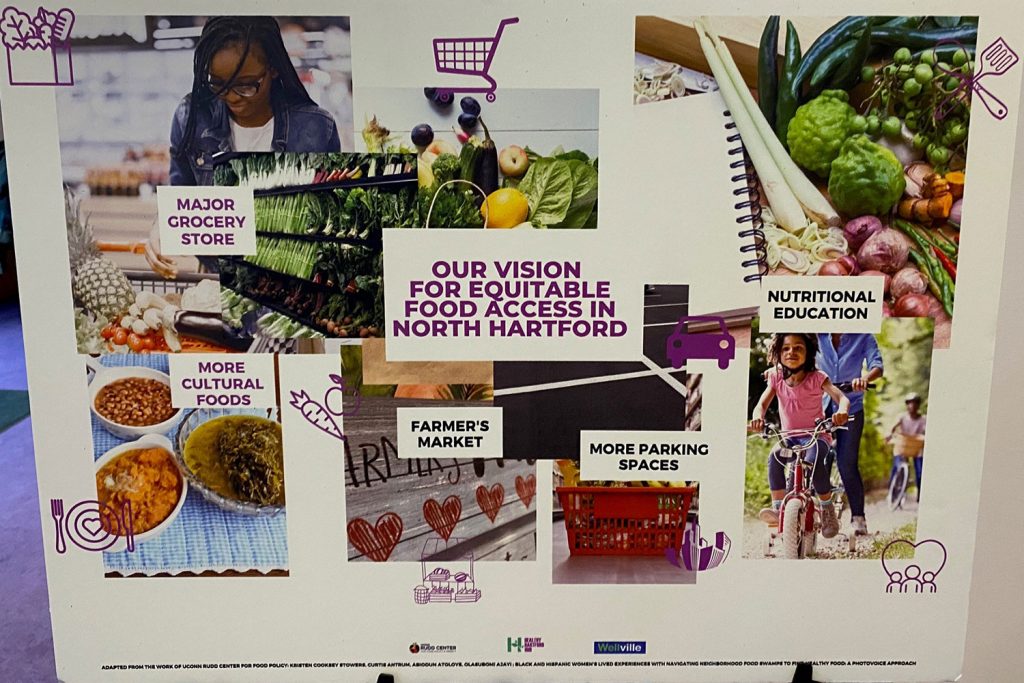 Display of infographic on food access challenges in North Hartford