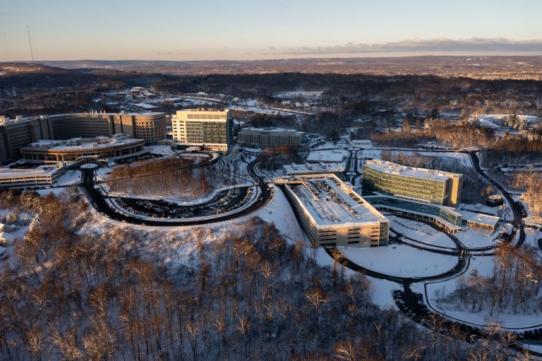 UConn Health campus on January 8, 2024, captured by drone. (Ethan Giorgetti/UConn Health Photo).