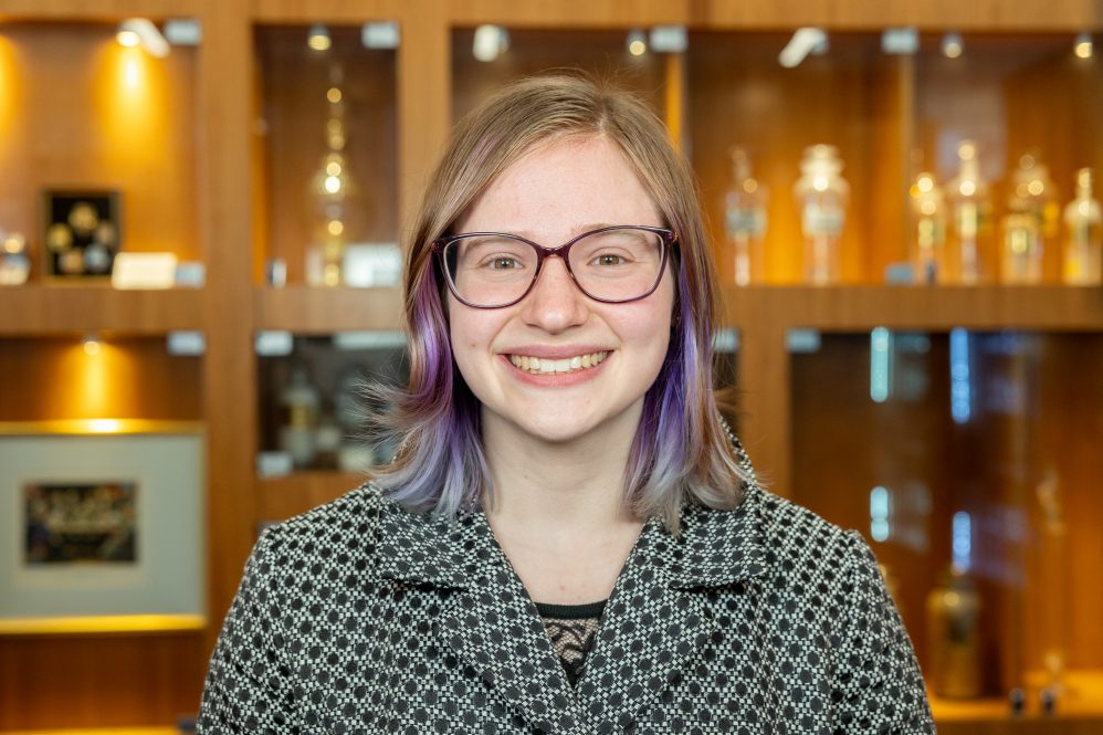 Lyla White '24 poses for a photo in the Pharmacy/Biology Building