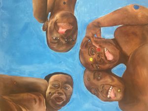 "I Don't Bang or Slang on Gang" by Brie Miyoko '24 (CLAS) is on display as part of the "Symphony of Colors" exhibition at the Ferguson Library near UConn Stamford. The show was curated by Isabella Montenegro '19