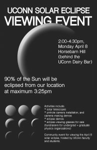 Poster outlining the events happening on Horsebarn Hill for the April 8th eclipse 