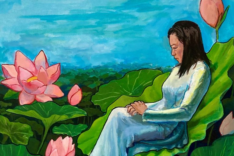 Irene Pham '24 (SFA) created a series of paintings as part of her exhibition, 