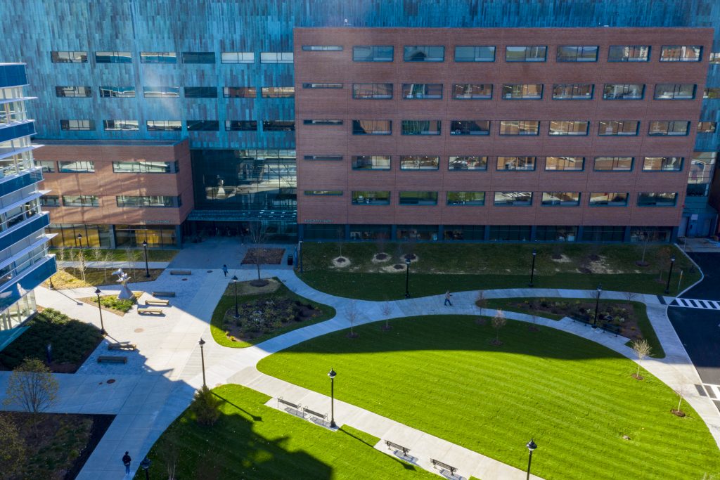 Aerial views of the School of Pharmacy, courtyard on Oct. 15, 2019.