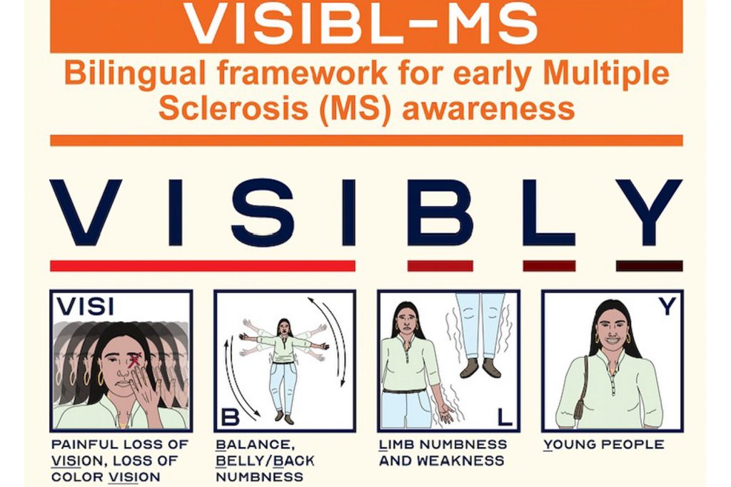 Infographic: VISIBLY representing vision, balance, limb, young people as a framework for early multiple sclerosis awareness