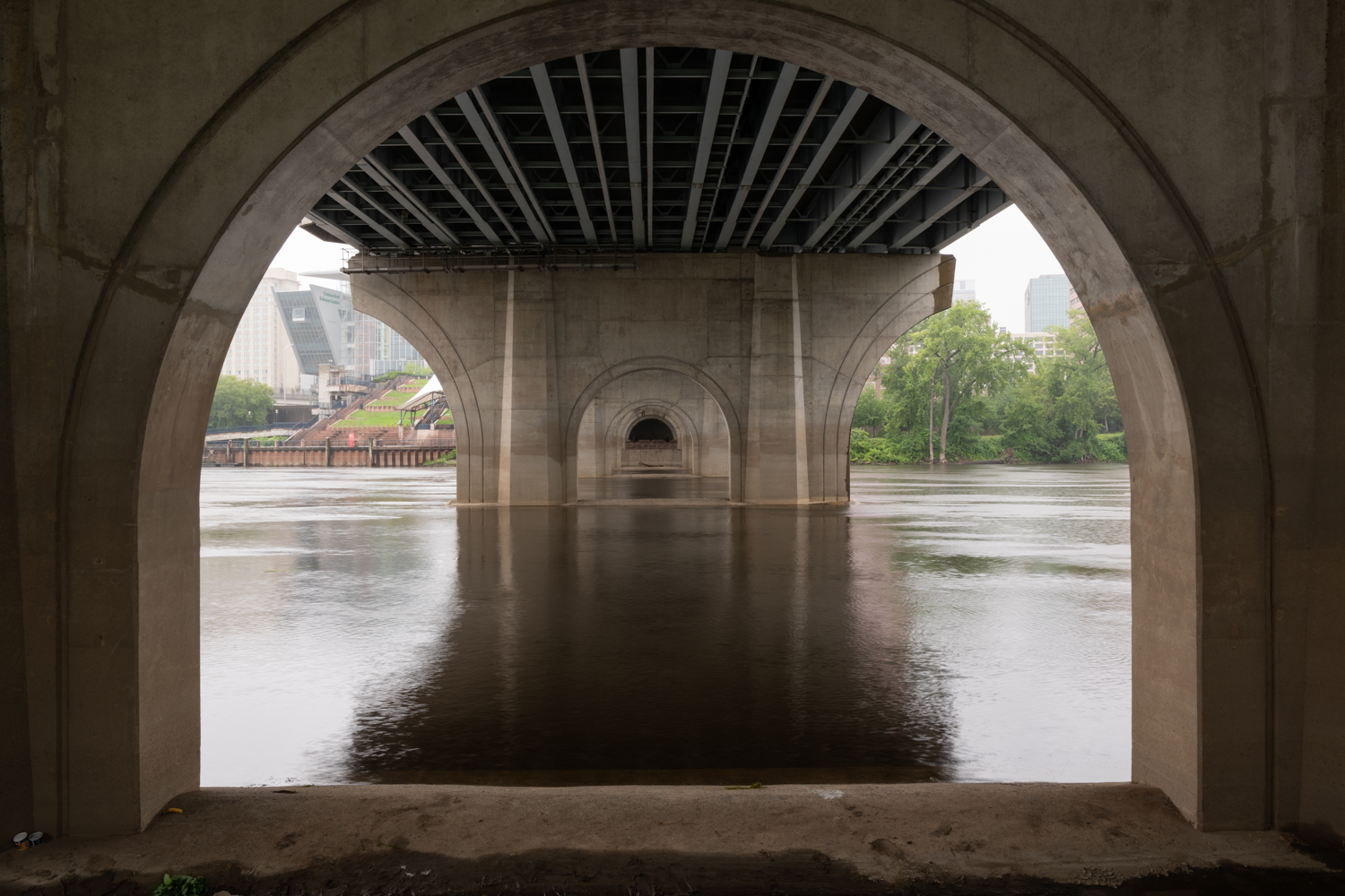 A photograph of the Founder's Bridge in Hartford, part of an exhibit by photography professor Janet Pritchard at UConn Avery Point.