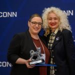 Lisa Carozza receives the Rising Star award from President Radenka Maric during the Spirit Awards ceremony.